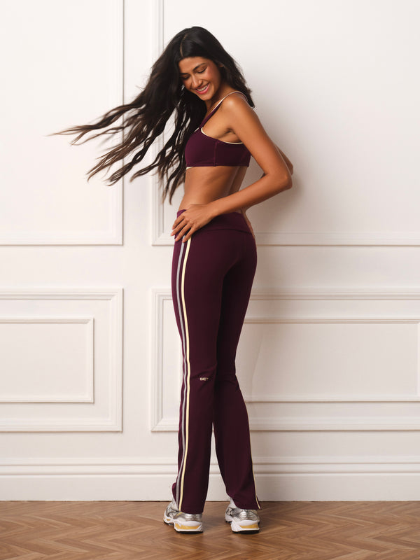 SPORTBODY® SPORTY DUO STRIPE FOLDOVER FLARE LEGGINGS - BERET