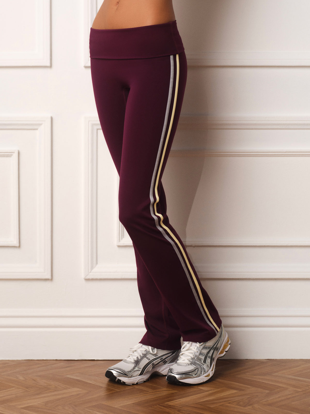 SPORTBODY® SPORTY DUO STRIPE FOLDOVER FLARE LEGGINGS - BERET
