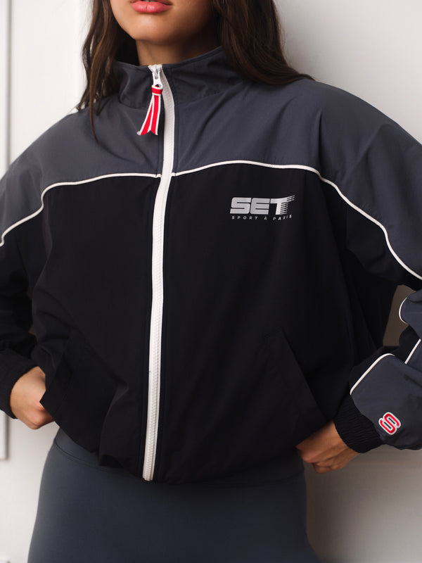 MICROFLEECE/NYLON TRACK FLEECE-LINED VARSITY ZIP UP - TRIOMPHE