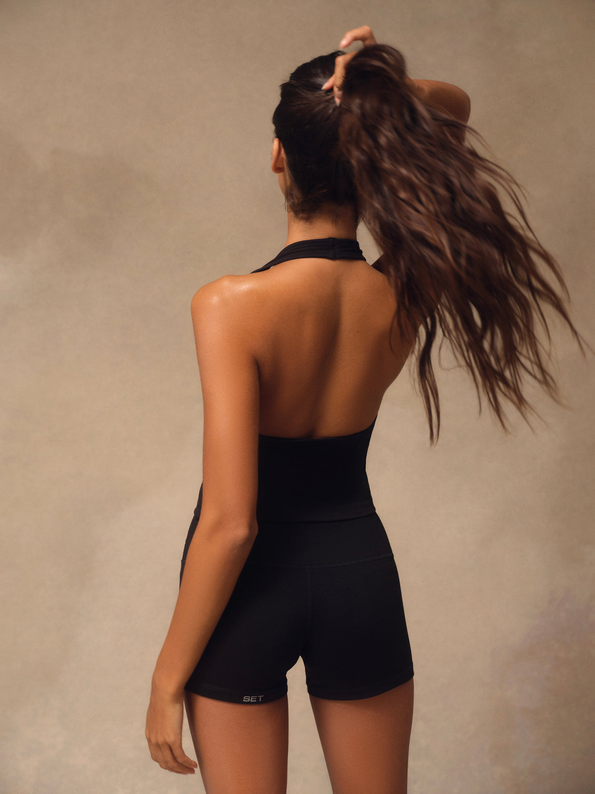 FORMCLOUD® CLOUD DUO STRIPE HALTER TANK - ONYX
