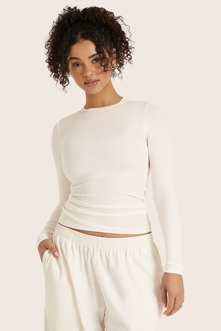 RIBBED MODAL BODY LONG SLEEVE - BLANC