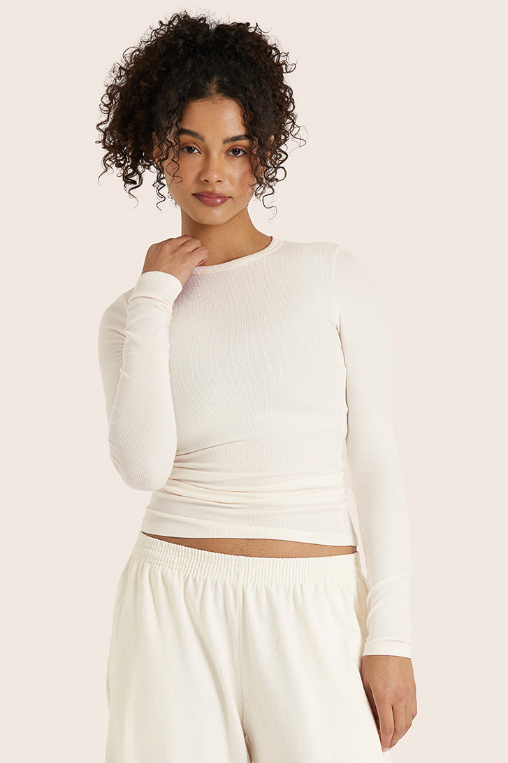 RIBBED MODAL BODY LONG SLEEVE - BLANC