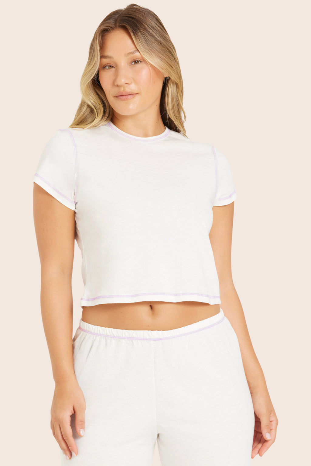 CLASSIC COTTON DAILY LINNY TEE - BLANC/PETUNIA Featured Image