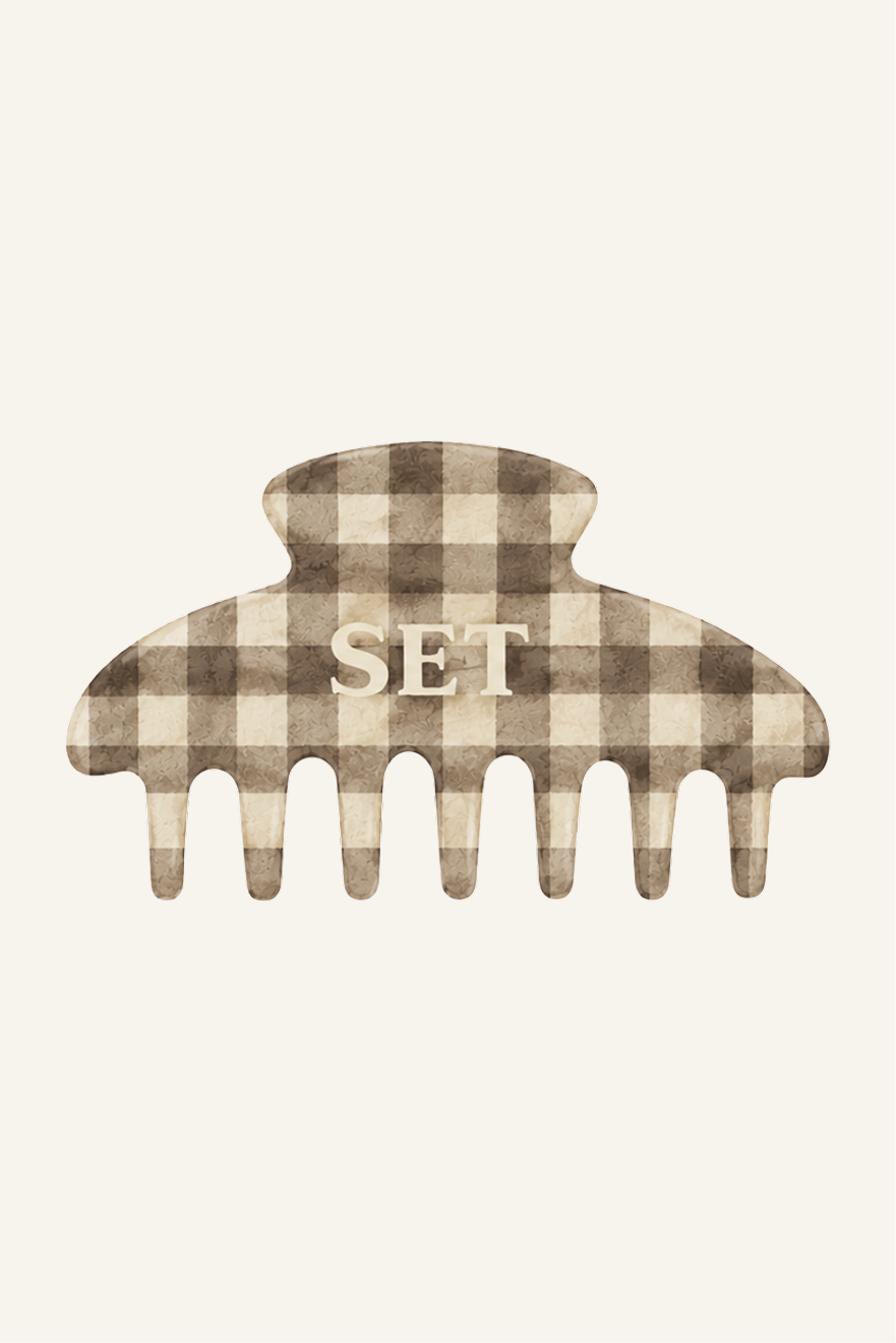 SET GINGHAM CLAW CLIP - SWEET TEA