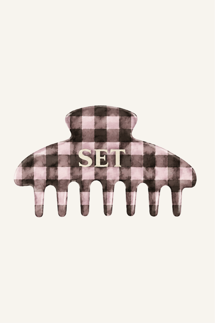 SET GINGHAM CLAW CLIP - DRIFTWOOD