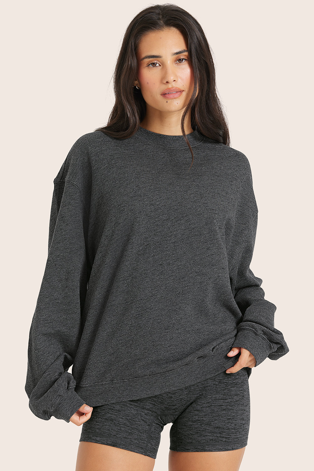 LIGHTWEIGHT SWEATS CLASSIC CREWNECK - PEPPER HEATHER GREY Featured Image