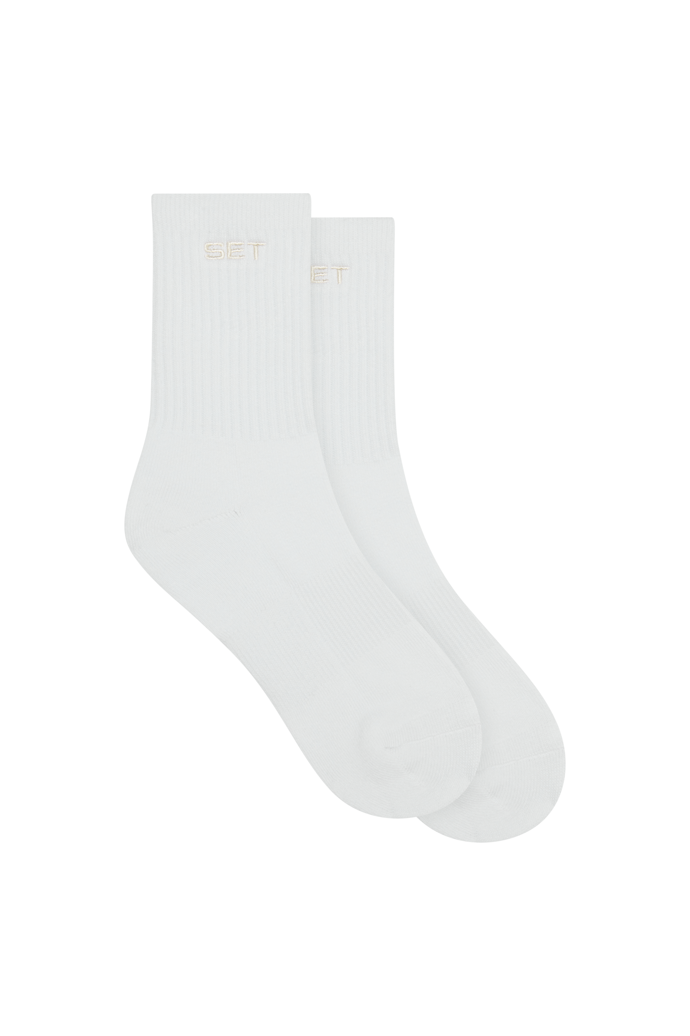 Pair of white socks on a white background