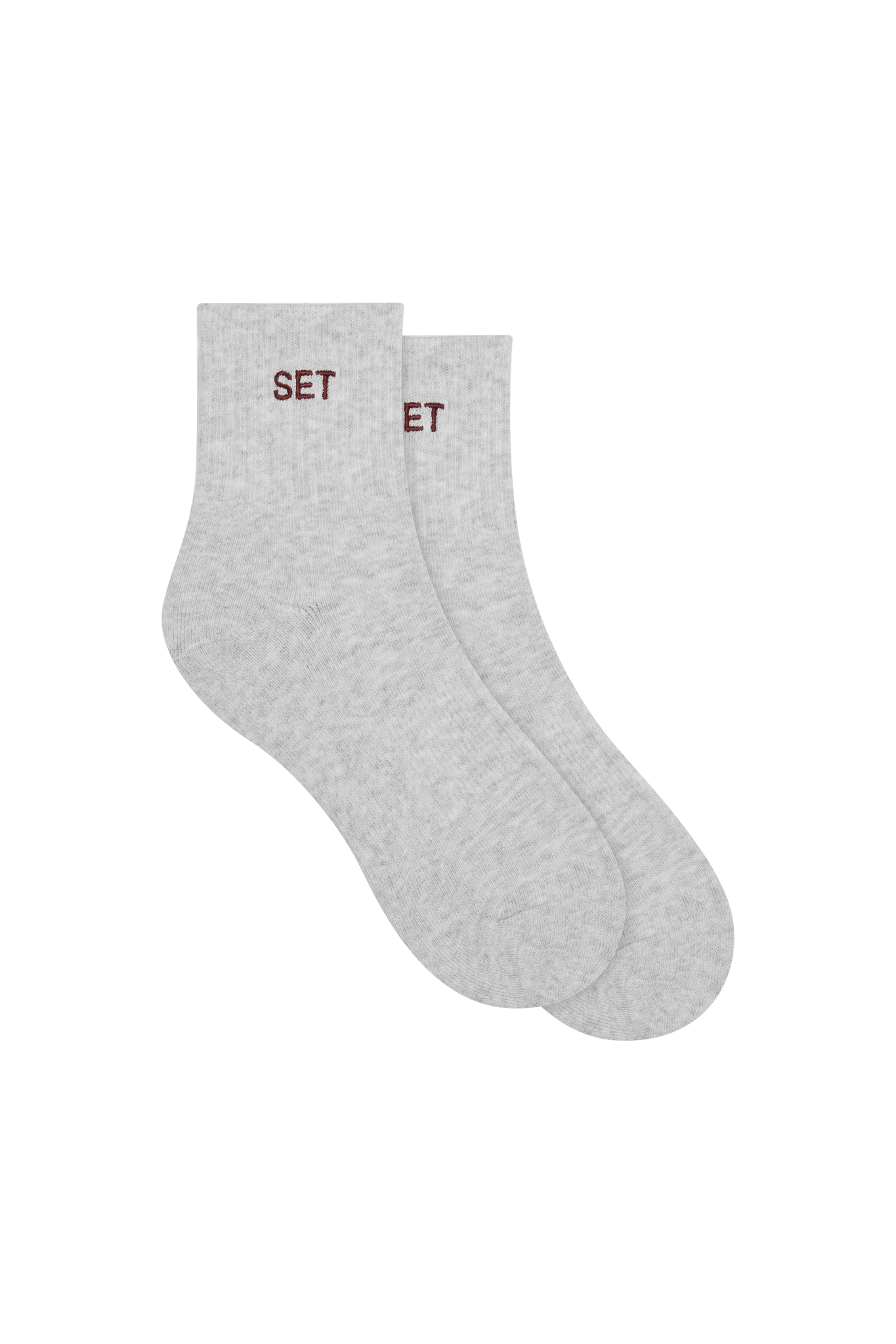 Grey socks with 'SET' logo in burgundy 