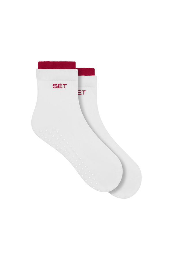 SET LAYERED GRIP SOCKS - WHITE/ROUGE