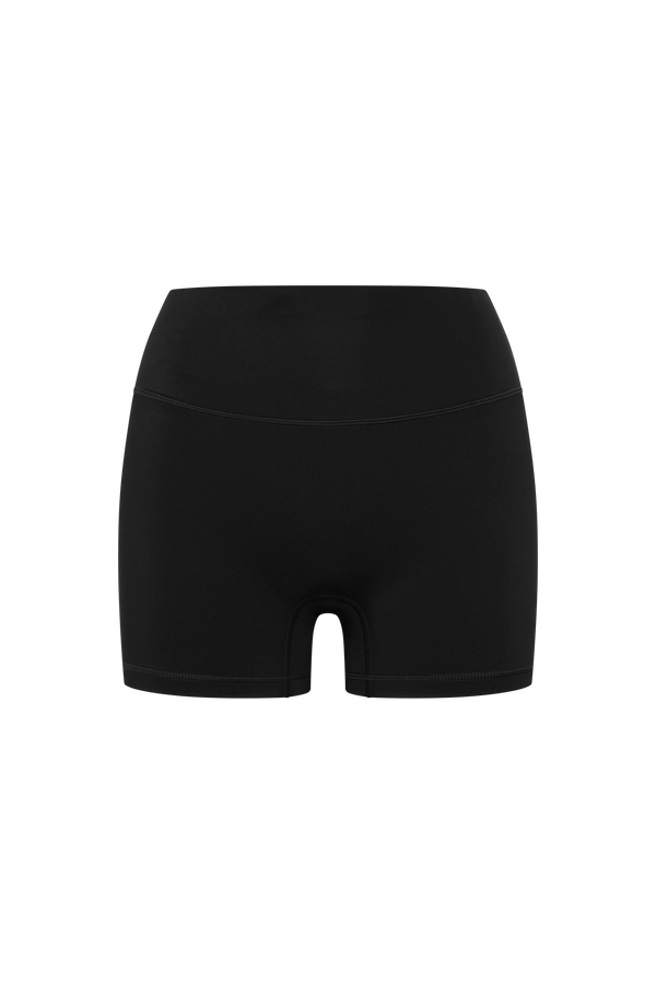 Black athletic shorts on a white background