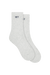 Pair of gray socks with navy 'SET' branding on a white background