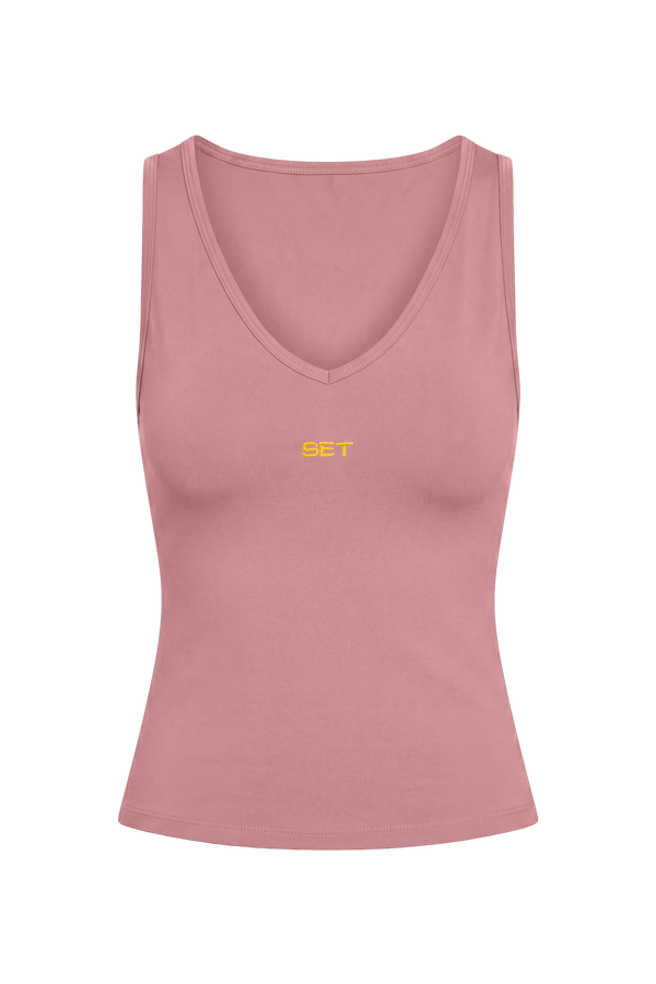 STRETCH COTTON ESSENTIAL SET SCOOP V TANK - SUNRISE