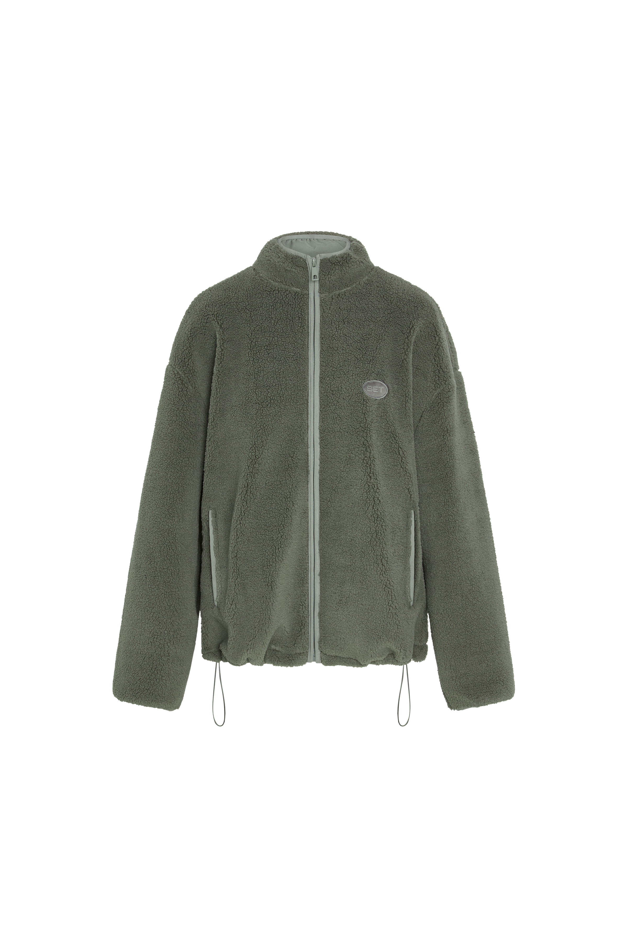 Green fleece jacket on a white background