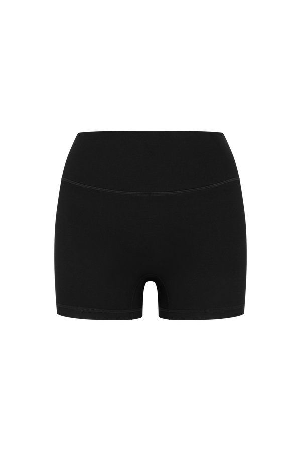 Black athletic shorts on a white background