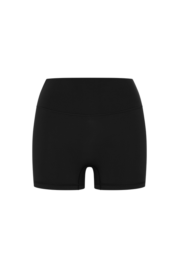 Black athletic shorts on a white background