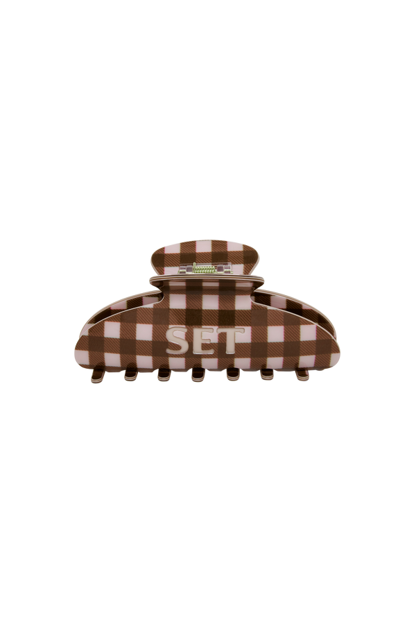 SET GINGHAM CLAW CLIP - DRIFTWOOD