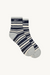 Pair of socks with a striped pattern on a white background