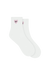 White socks with I LOVE SET pink heart design on a white background