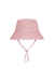 A light pink bucket hat with a chin strap and the word 'SET' embroidered in red on the front, shown against a plain white background.
