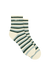 Striped sock with green and beige pattern on a white background