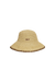 A light beige woven straw bucket hat with a small brown embroidered 'SET' logo on the front, set against a plain white background.