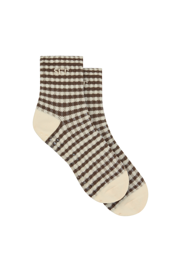 SET GINGHAM GRIP SHORTY SOCKS - SWEET TEA