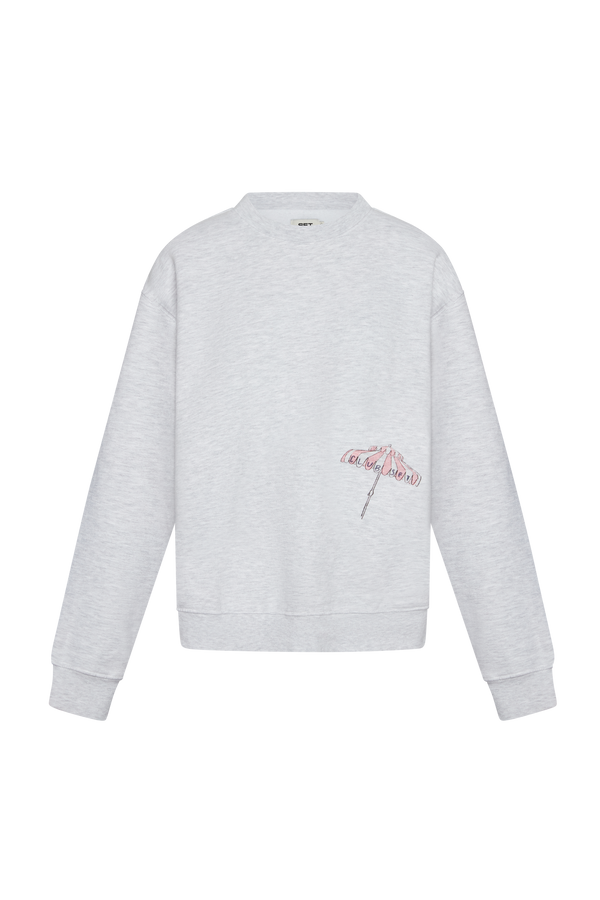 Light gray sweatshirt with a palm tree design on a white background
