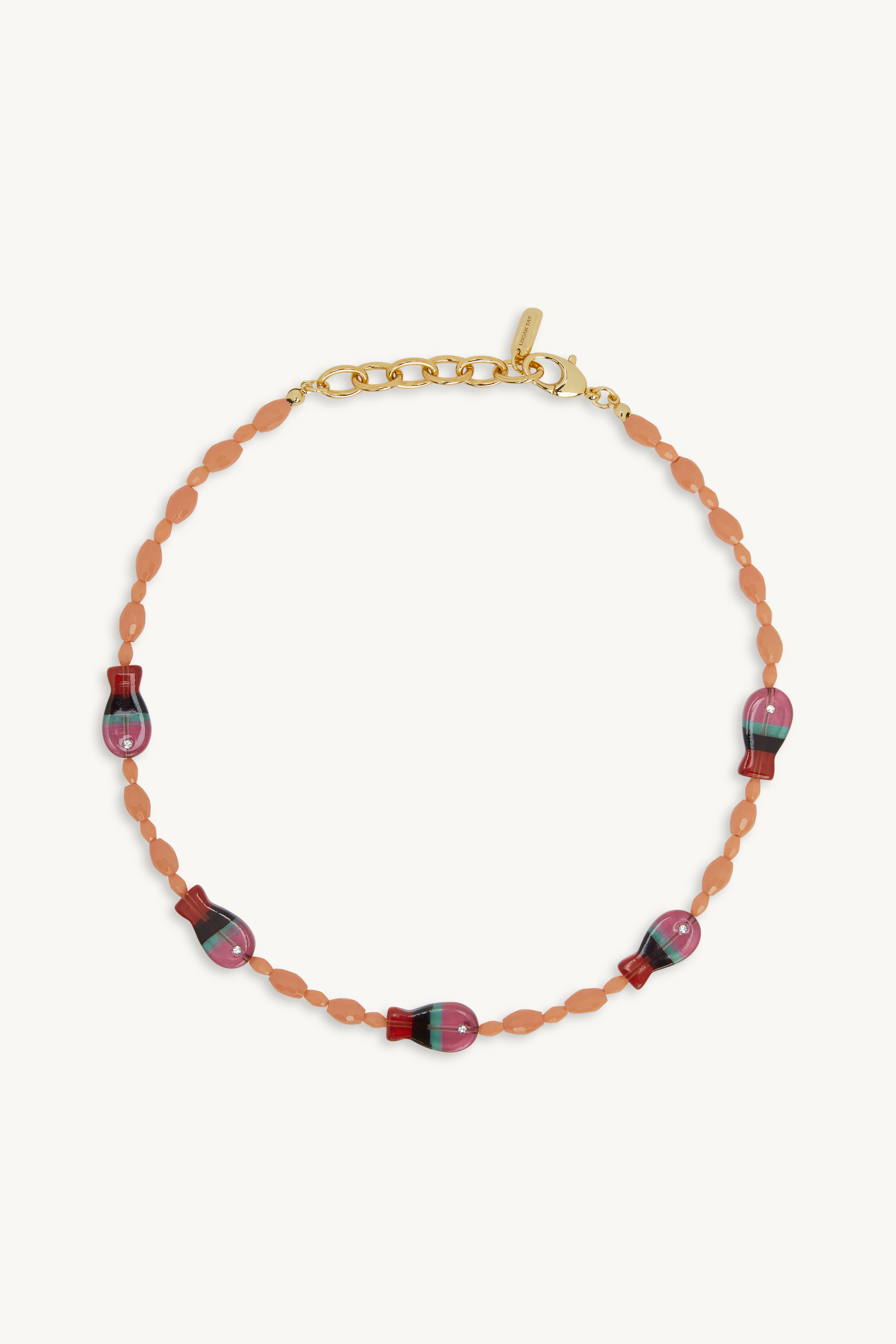Necklace with colorful beads on a white background