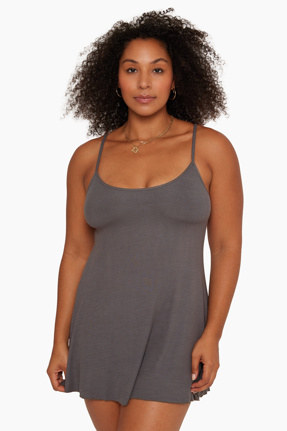 RIBBED MODAL RIBBED CAMI DRESS - GRAPHITE Featured Image