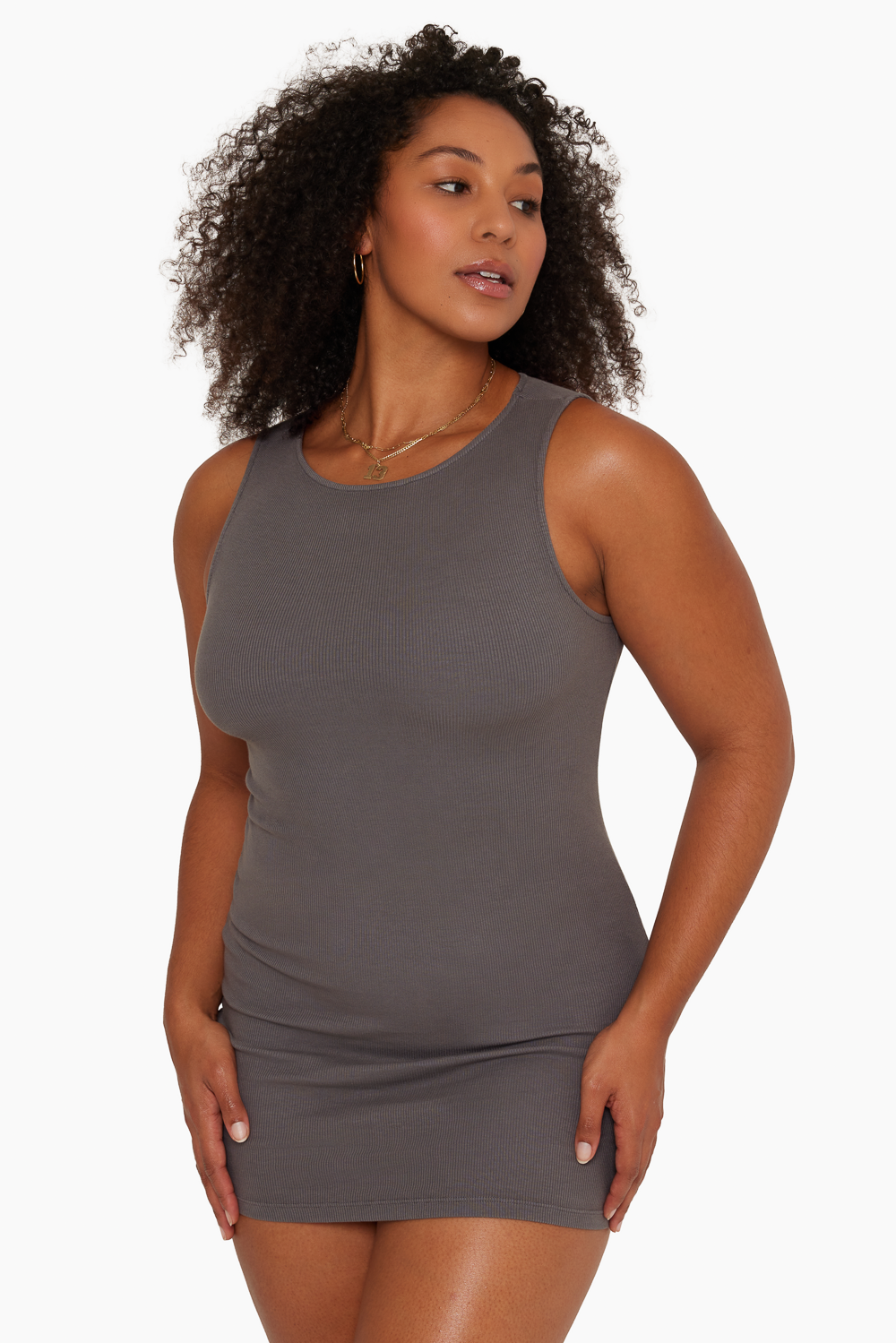 COTTON RIB RIBBED TANK DRESS - GRAPHITE – SET ACTIVE