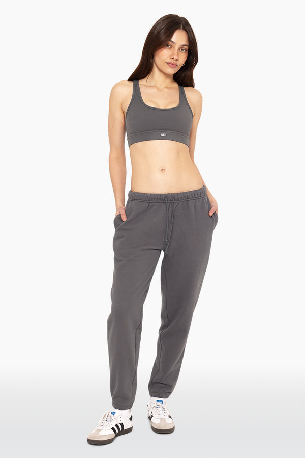 SET™ EMBROIDERED HEAVYWEIGHT SWEATS DRAWSTRING SWEATPANTS IN GRAPHITE 