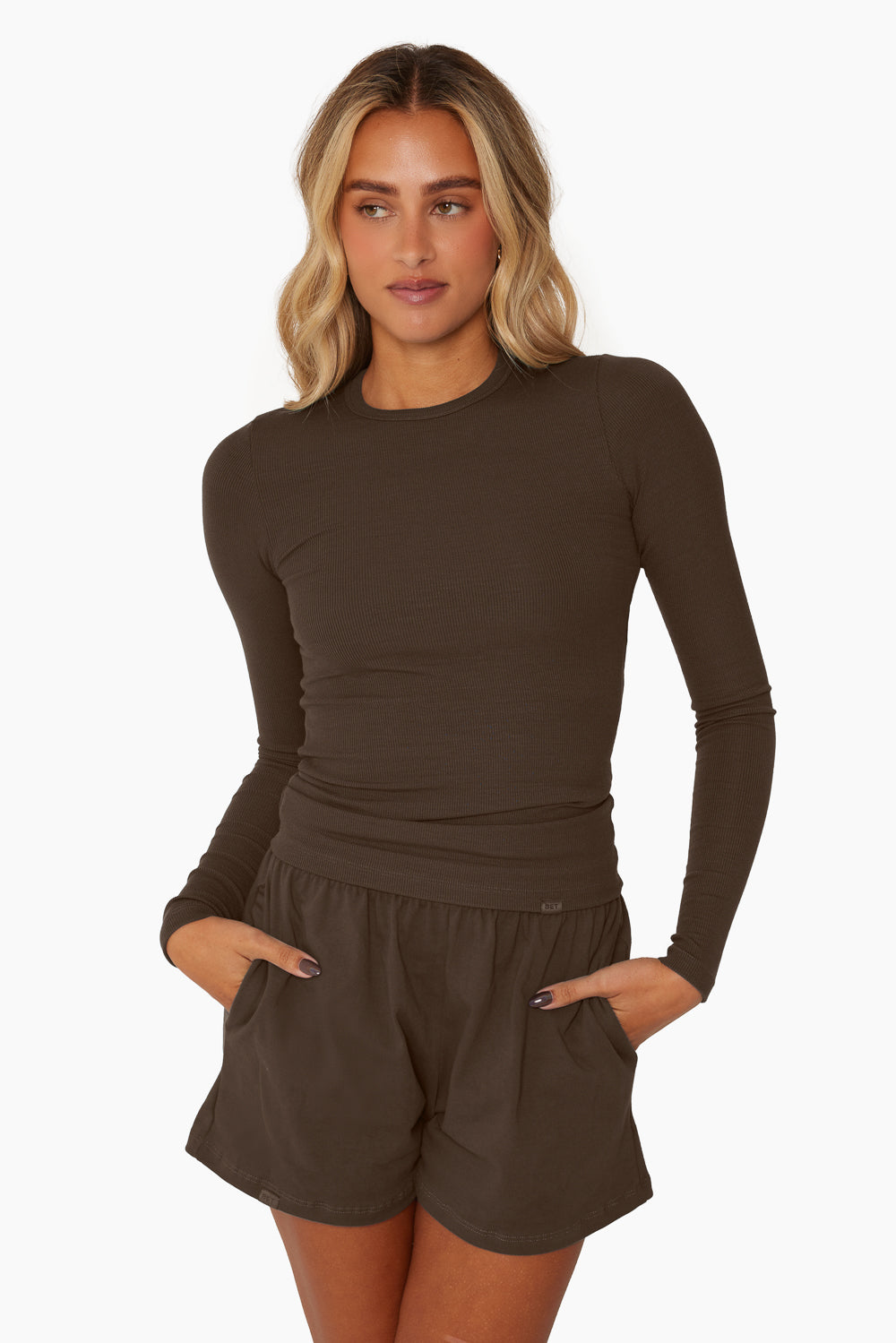 RIBBED MODAL ESSENTIAL LONG SLEEVE - BROWNSTONE Featured Image