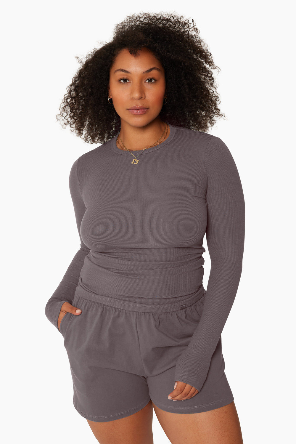 SET™ RIBBED MODAL ESSENTIAL LONG SLEEVE IN SMOKE