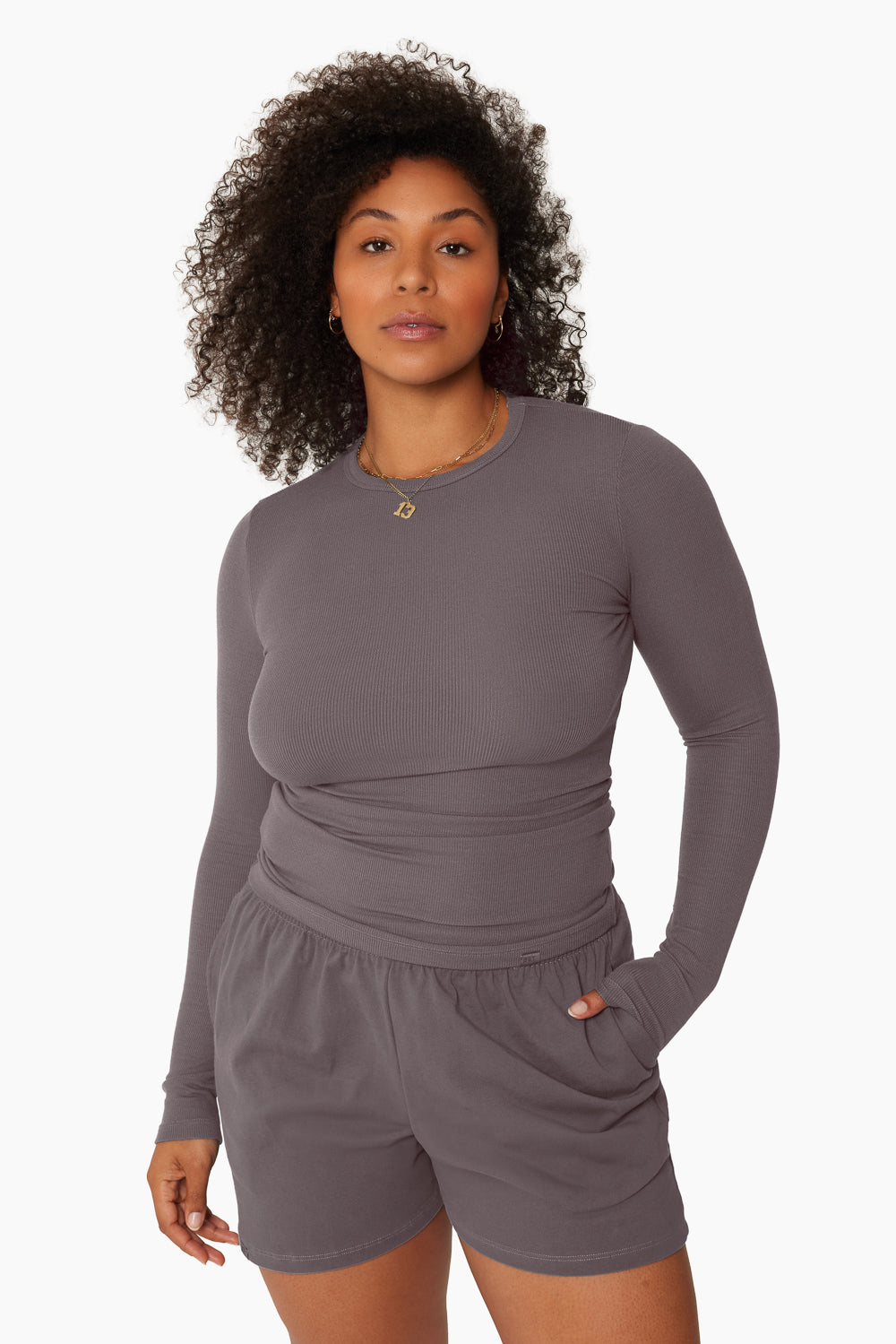 SET™ RIBBED MODAL ESSENTIAL LONG SLEEVE IN SMOKE