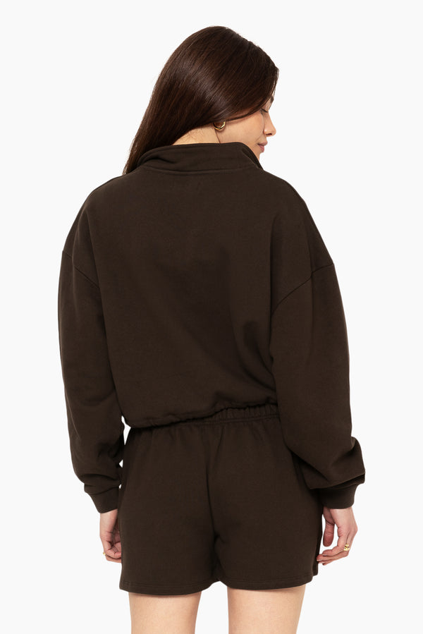 SET™ EMBROIDERED HEAVYWEIGHT SWEATS HALF ZIP IN ESPRESSO 