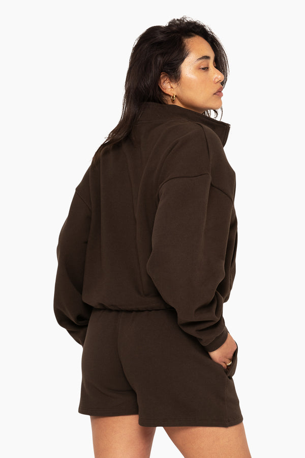 SET™ EMBROIDERED HEAVYWEIGHT SWEATS HALF ZIP IN ESPRESSO 