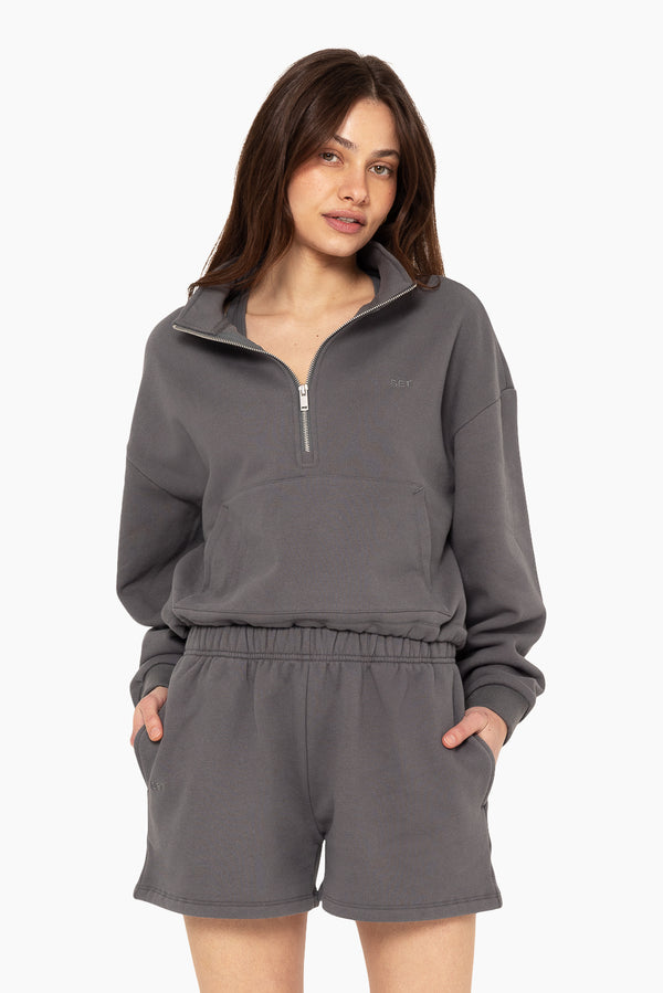 SET™ EMBROIDERED HEAVYWEIGHT SWEATS HALF ZIP IN GRAPHITE 