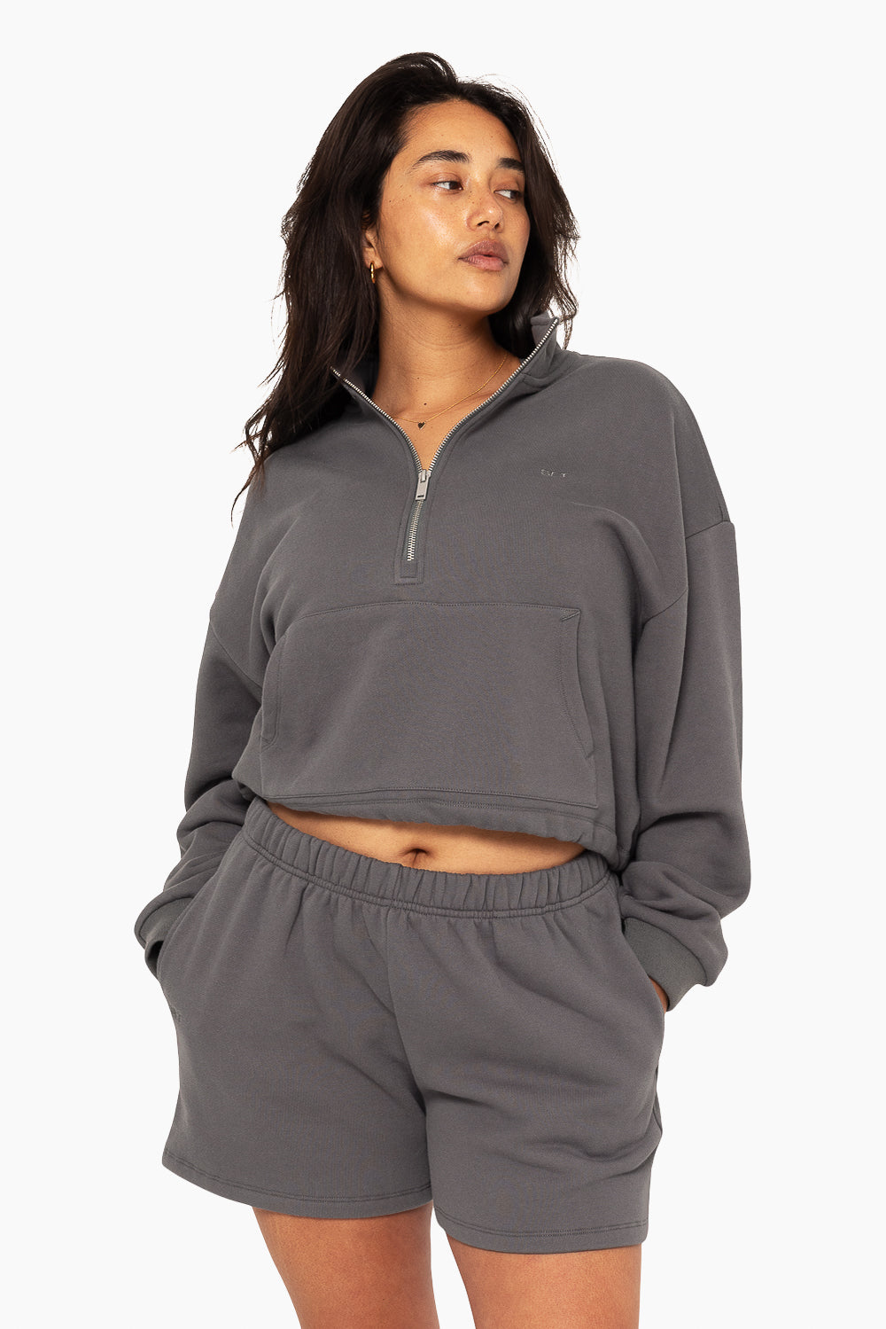 SET™ EMBROIDERED HEAVYWEIGHT SWEATS HALF ZIP IN GRAPHITE 