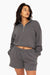 SET™ EMBROIDERED HEAVYWEIGHT SWEATS HALF ZIP IN GRAPHITE <model-info>Irene wears a size M and is 5’8", 29" waist, 34" bust, 32C bra.</model-info>