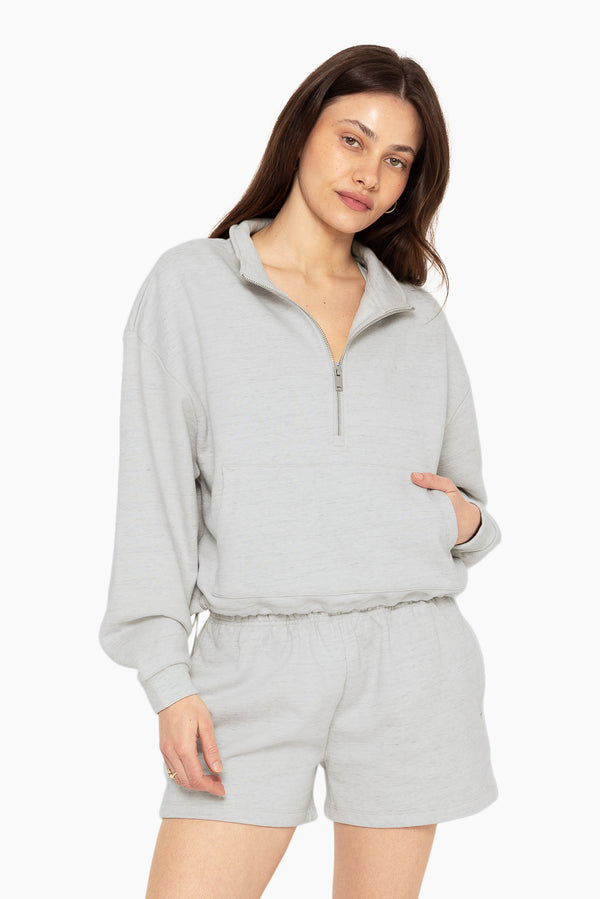 SET™ EMBROIDERED HEAVYWEIGHT SWEATS HALF ZIP IN HEATHER GREY 