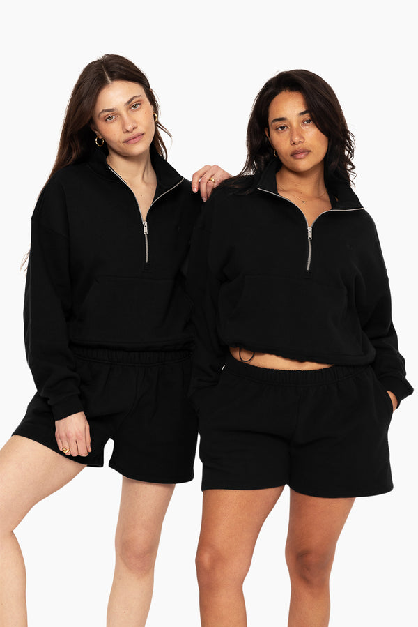 SET™ EMBROIDERED HEAVYWEIGHT SWEATS HALF ZIP IN ONYX 