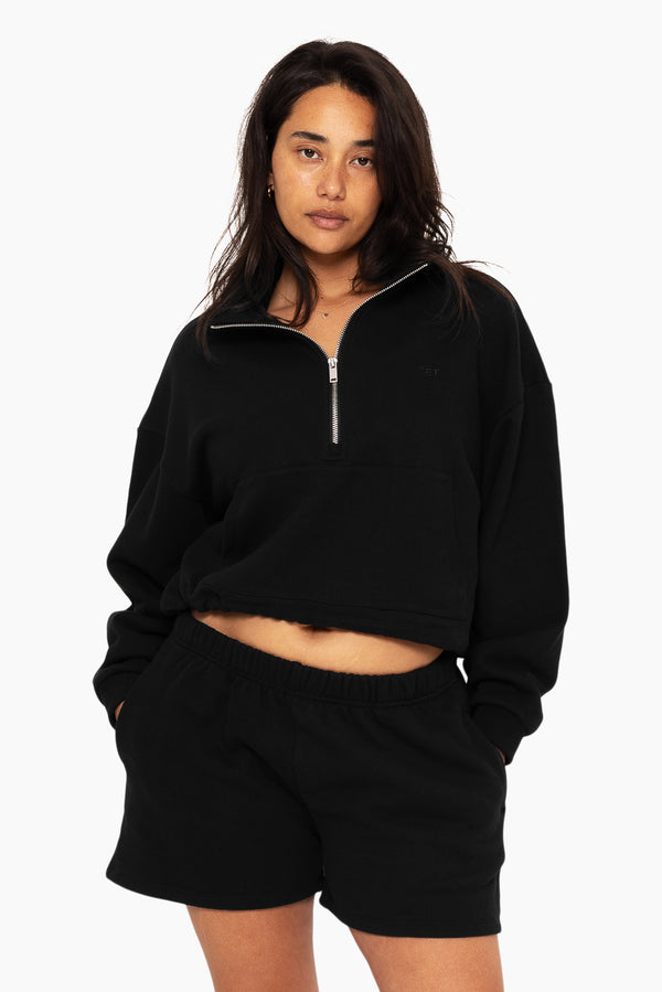 SET™ EMBROIDERED HEAVYWEIGHT SWEATS HALF ZIP IN ONYX 