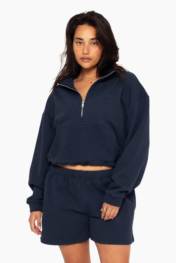 SET™ EMBROIDERED HEAVYWEIGHT SWEATS HALF ZIP IN OXFORD 