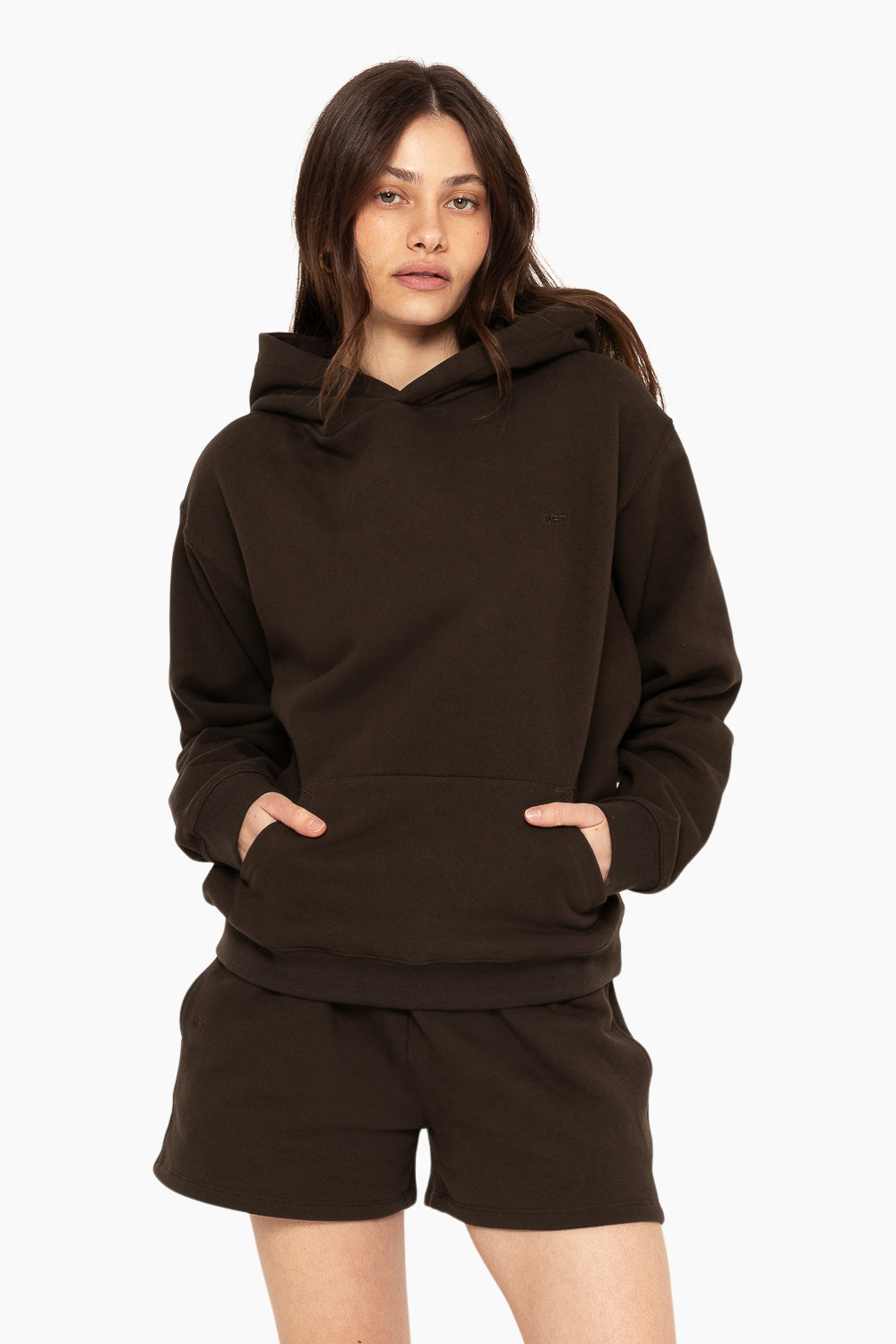SET™ EMBROIDERED HEAVYWEIGHT SWEATS HOODIE IN ESPRESSO