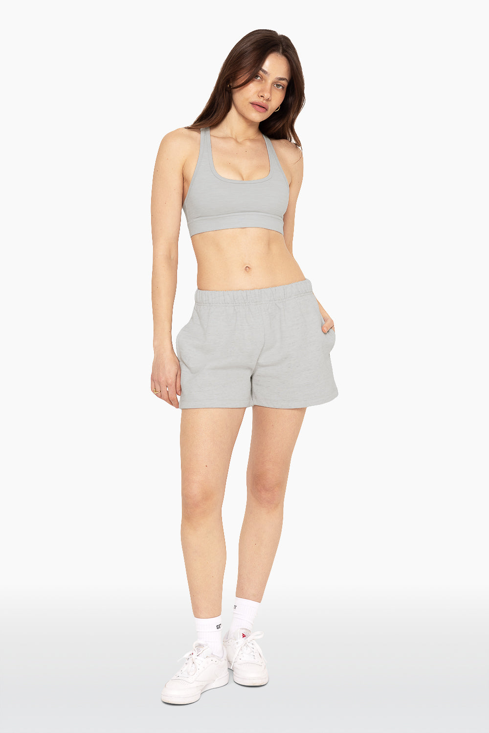 SET™ EMBROIDERED HEAVYWEIGHT SWEATS SWEAT SHORTS IN HEATHER GREY