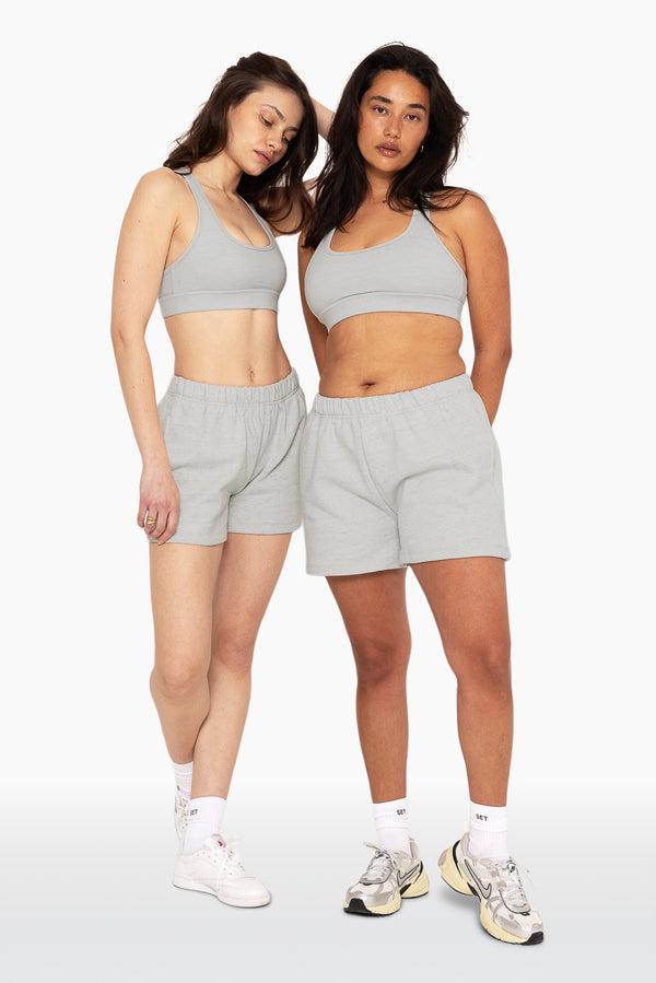SET™ EMBROIDERED HEAVYWEIGHT SWEATS SWEAT SHORTS IN HEATHER GREY 