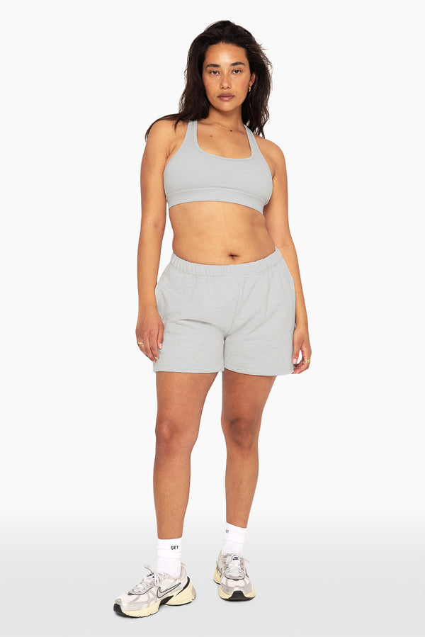 SET™ EMBROIDERED HEAVYWEIGHT SWEATS SWEAT SHORTS IN HEATHER GREY 