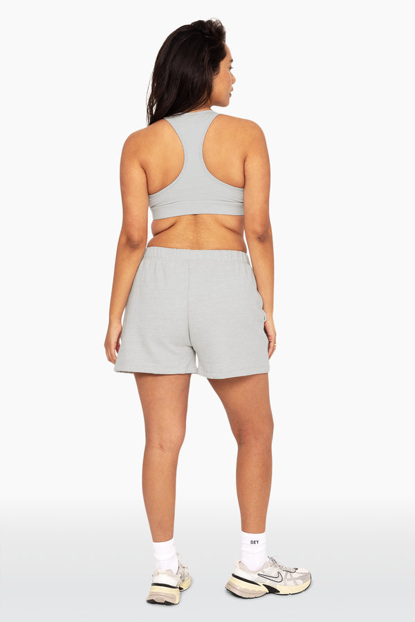 SET™ EMBROIDERED HEAVYWEIGHT SWEATS SWEAT SHORTS IN HEATHER GREY 