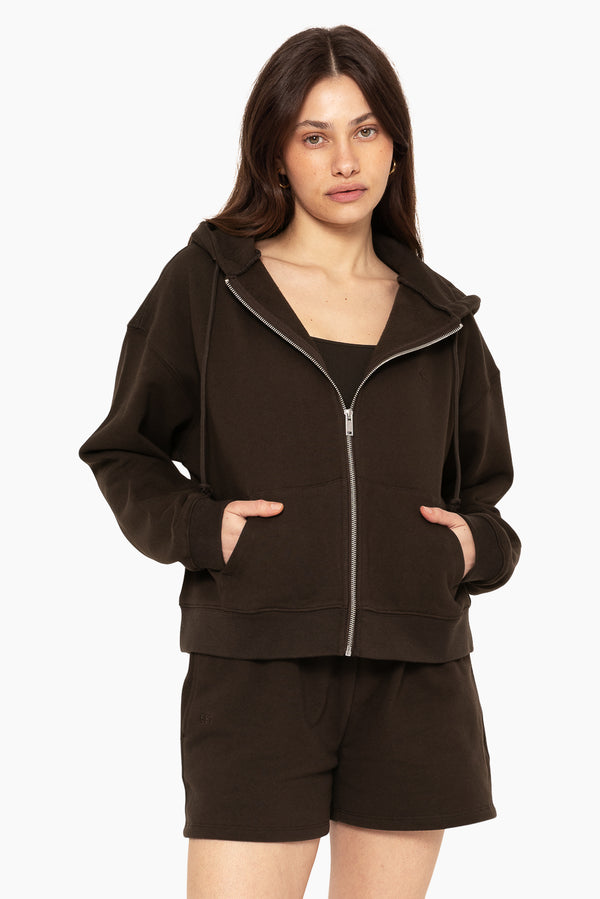 SET™ EMBROIDERED HEAVYWEIGHT SWEATS ZIP HOODIE IN ESPRESSO 