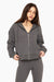 SET™ EMBROIDERED HEAVYWEIGHT SWEATS ZIP HOODIE IN GRAPHITE <model-info>Yara wears a size S and is 5'9", 25" waist, 33" bust, 32C bra.</model-info>